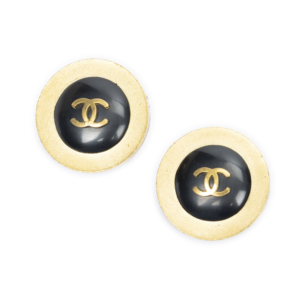 Chanel CC Button Round Clip On Earrings